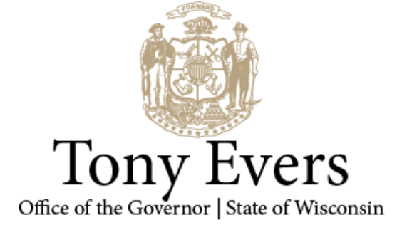 Banner logo for Tony Evers, Governor of Wisconsin, for official press releases.